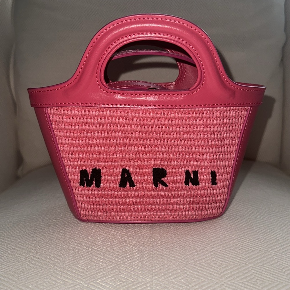 Marni Tropicalia Micro Leather-trimmed Rafia Tote